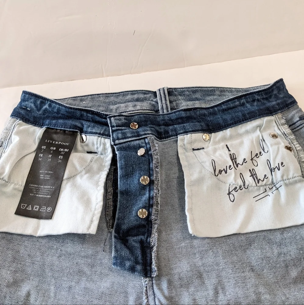 Liverpool Jeans Blue Denim Straight Leg Button Front Crop Size 2 - Picture 15 of 17